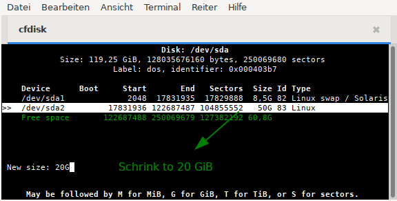 New Size of a partition