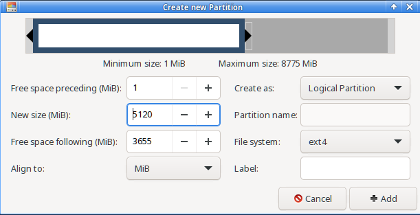 GParted New Partition